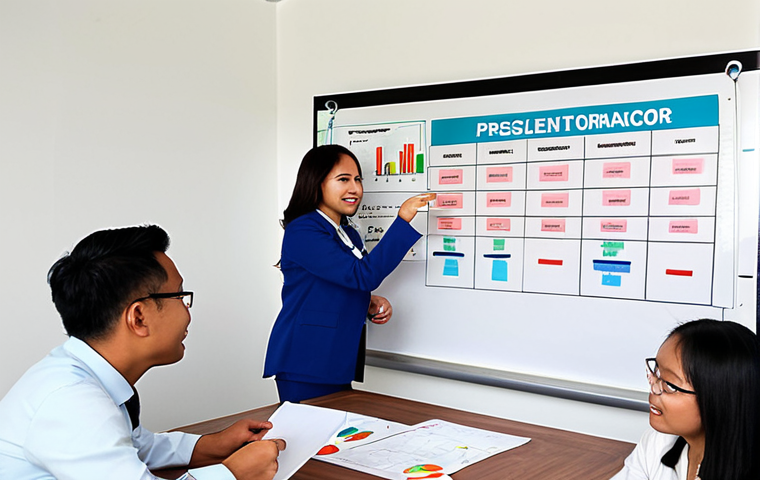 **
"A diverse group of Malaysian office workers collaborating around a SMART goals whiteboard. The scene is bright and modern, emphasizing teamwork and clearly defined objectives. Charts showing key performance indicators (KPIs) are visible in the background, along with a banner that reads 'Prestasi Cemerlang, Masa Depan Gemilang' (Excellent Performance, Bright Future). The overall tone is positive and motivational, reflecting effective performance management."
**