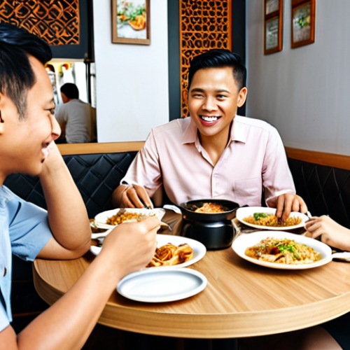 Home 14 **
* **Prompt:** A modern Malaysian restaurant with happy customers. Some are enjoying delicious food, while the staff is actively listening to and noting down customer feedback. The overall atmosphere is welcoming and customer-centric.
**