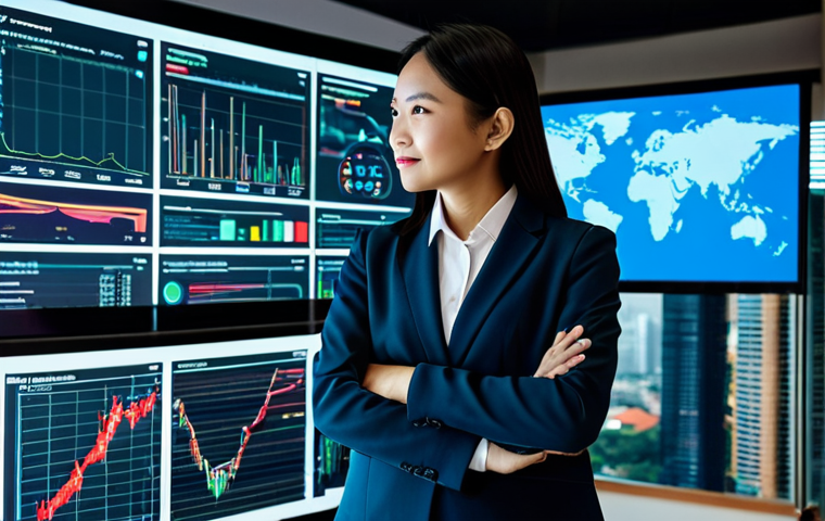 A professional Malaysian businesswoman in a modest, modern business suit, standing confidently in a high-tech office overlooking a vibrant Kuala Lumpur cityscape. She is interacting with a large holographic display showing real-time performance analytics, OKR dashboards, and data visualizations. The environment is sleek and digital, emphasizing innovation and strategic alignment. The pose is natural and professional. fully clothed, appropriate attire, professional dress, safe for work, appropriate content, family-friendly, perfect anatomy, correct proportions, well-formed hands, proper finger count, high resolution, professional photography, soft studio lighting.